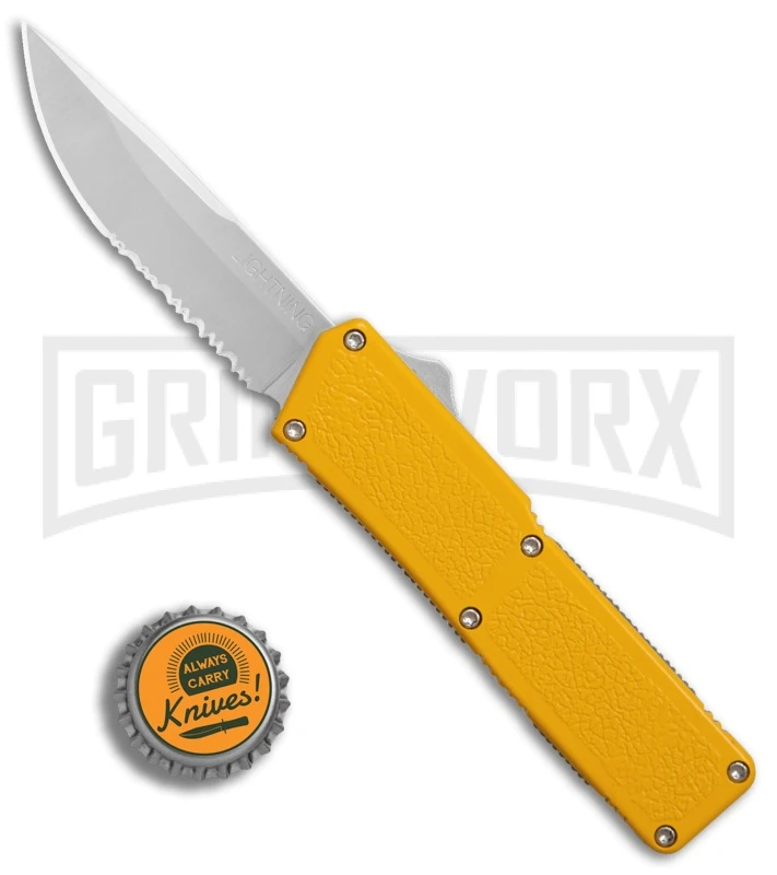 Lightning Yellow D/A OTF Automatic Knife - Satin Serr - Image 4