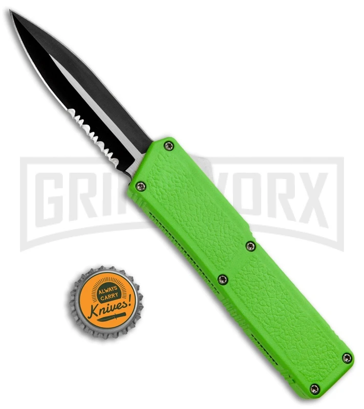 Lightning Zombie Green D/A OTF Automatic Knife - Dagger Two Tone Serr - Image 4