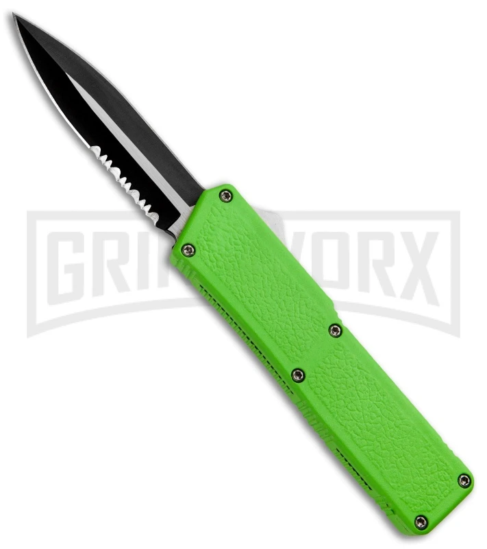 Lightning Zombie Green D/A OTF Automatic Knife - Dagger Two Tone Serr