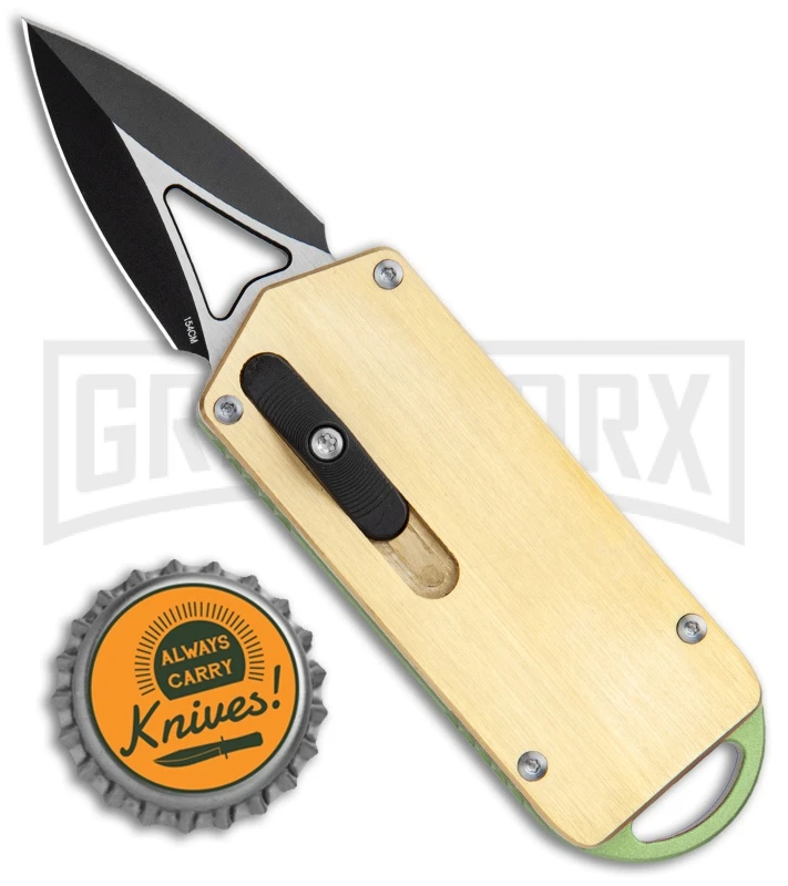 M3 Tactical Tech Rogue Brass/Green D/A OTF Automatic Knife - Black Plain - Image 5