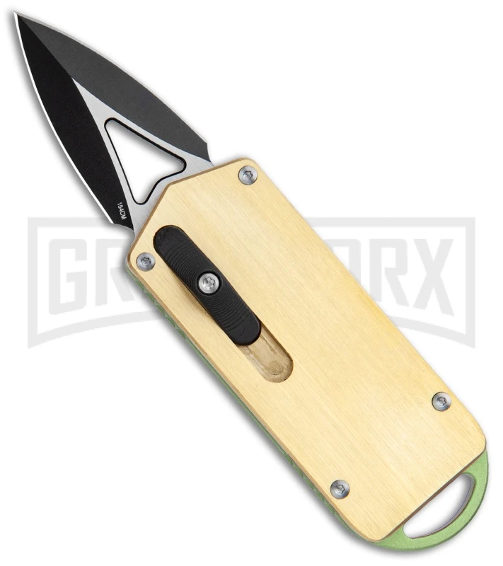 M3 Tactical Tech Rogue Brass/Green D/A OTF Automatic Knife - Black Plain