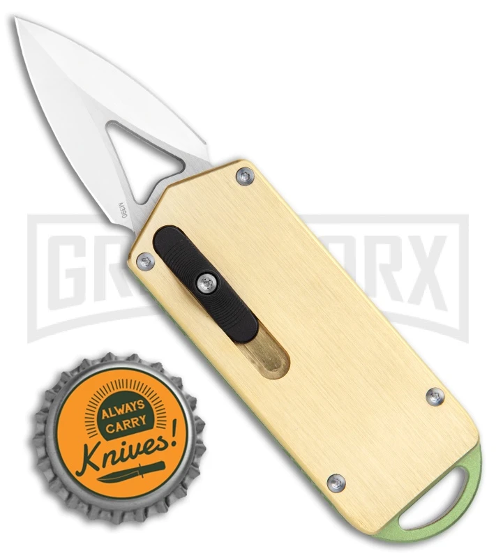 M3 Tactical Tech Rogue Brass/Green D/A OTF Automatic Knife - Satin Plain - Image 5