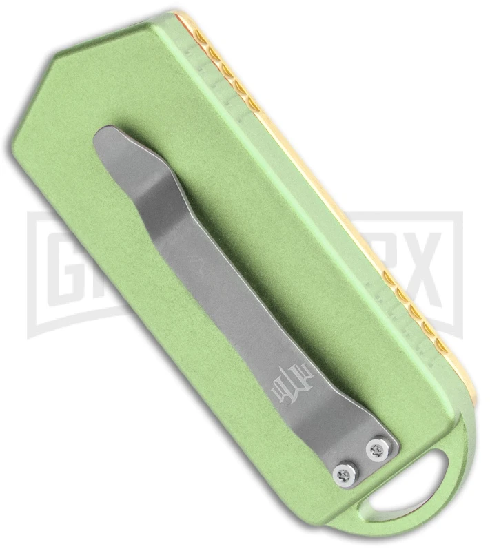 M3 Tactical Tech Rogue Brass/Green D/A OTF Automatic Knife - Satin Plain - Image 3
