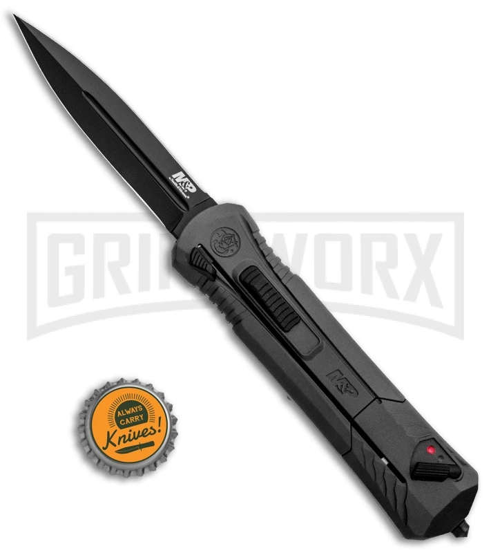 M&P Spring Assisted Black OTF Spear Point Knife - Black Plain - Image 4