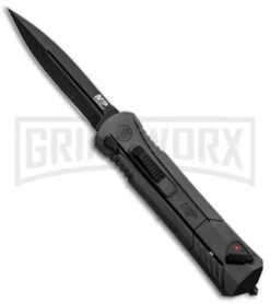 M&P Spring Assisted Black OTF Spear Point Knife - Black Plain