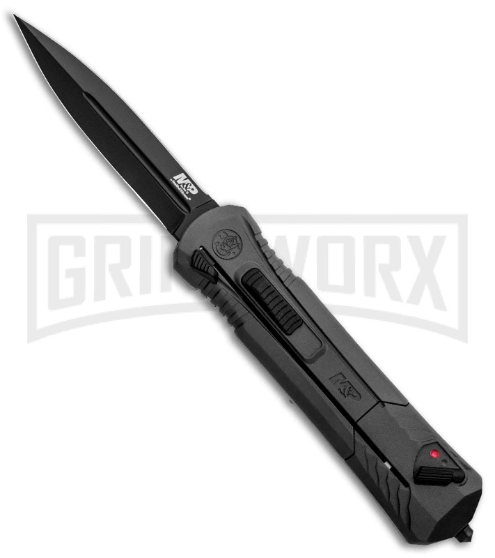 M&P Spring Assisted Black OTF Spear Point Knife - Black Plain