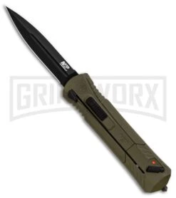 M&P Spring Assisted OD Green OTF Spear Point Knife - Black Plain