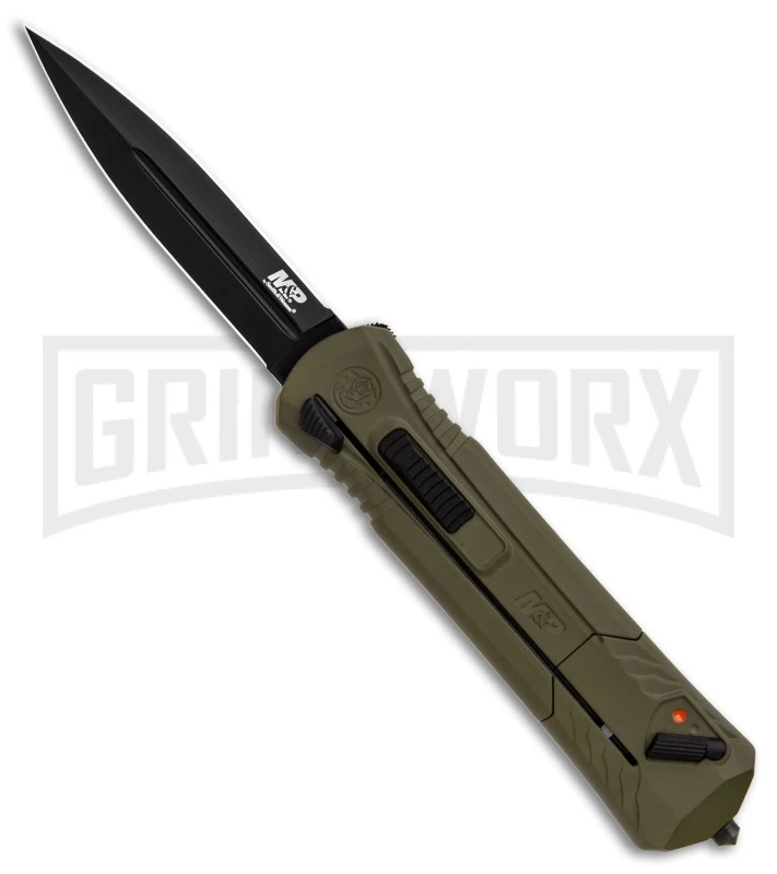 M&P Spring Assisted OD Green OTF Spear Point Knife - Black Plain