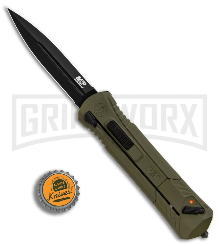 M&P Spring Assisted OD Green OTF Spear Point Knife - Black Plain - Image 4