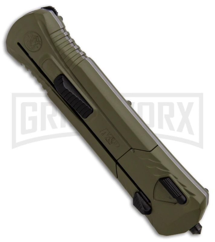 M&P Spring Assisted OD Green OTF Spear Point Knife - Black Plain - Image 3
