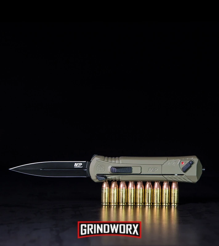 M&P Spring Assisted OD Green OTF Spear Point Knife - Black Plain - Image 5