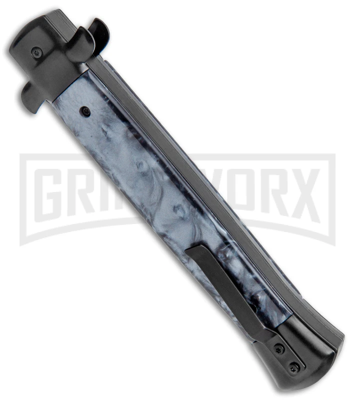 Mago 11" Black Smoke Abyss Italian Stiletto OTF Automatic Knife - Bayo W/Clip - Image 3