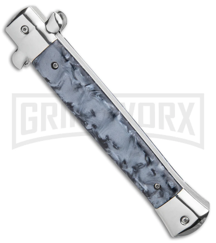 Mago 11" Black Smoke Abyss Stiletto OTF Knife - Dagger Silver Bolsters W/o Clip - Image 3