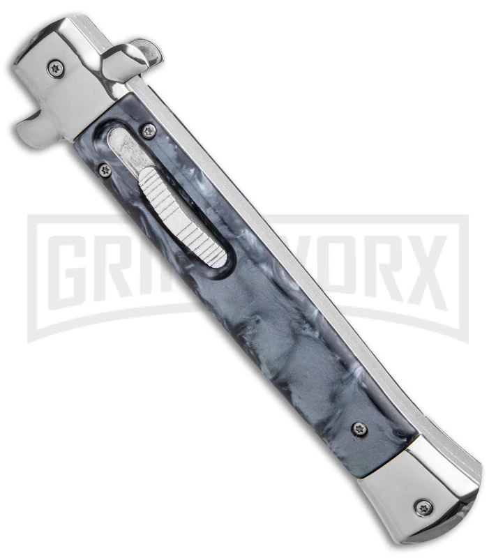 Mago 11" Black Smoke Abyss Stiletto OTF Knife - Dagger Silver Bolsters W/o Clip - Image 2