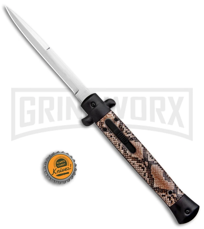 Mago 11" Diamondback Italian Bayonet OTF Automatic Knife - Black Bolsters - Image 5