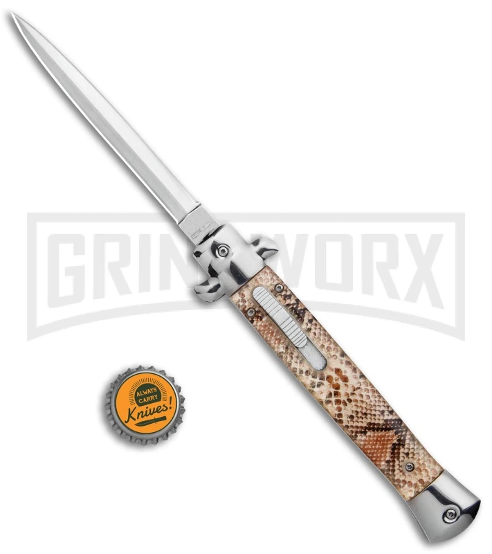 Mago 11" Tan Diamondback OTF Automatic Dagger Knife - Satin Plain - Image 5