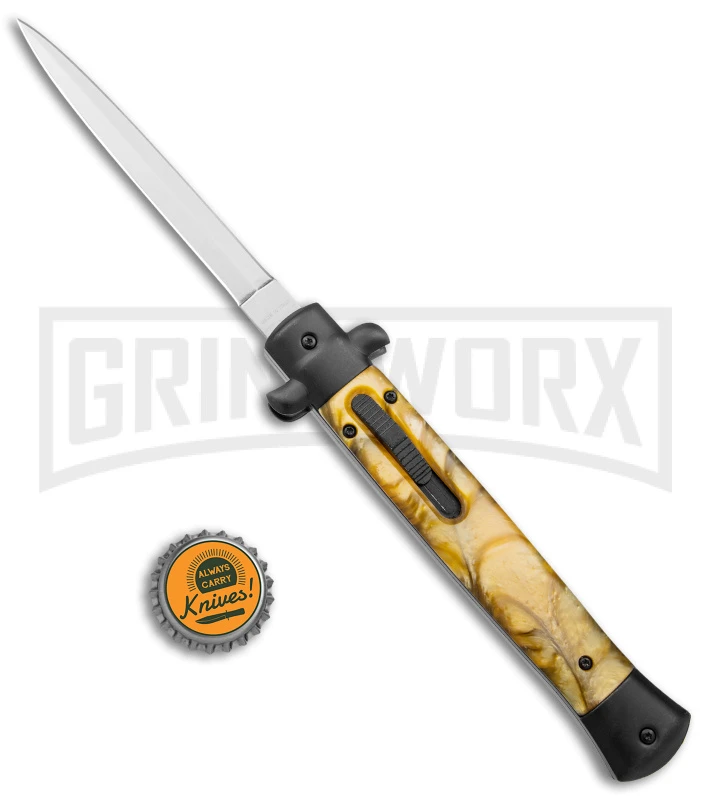 Mago 11" Gold Smoke Abyss Italian Stiletto OTF Automatic Knife - Satin Dagger - Image 4