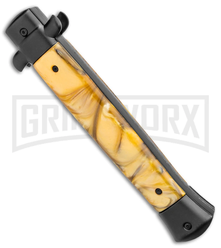 Mago 11" Gold Smoke Abyss Italian Stiletto OTF Automatic Knife - Satin Dagger - Image 3