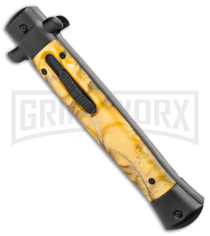 Mago 11" Gold Smoke Abyss Italian Stiletto OTF Automatic Knife - Satin Dagger - Image 2