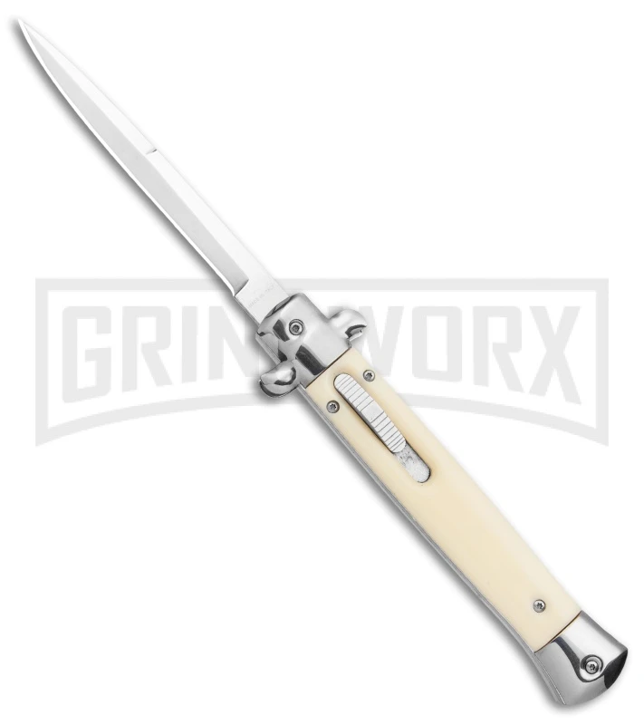 Mago 11" Sim Ivory Italian Stiletto OTF Automatic Knife - Bayo Satin