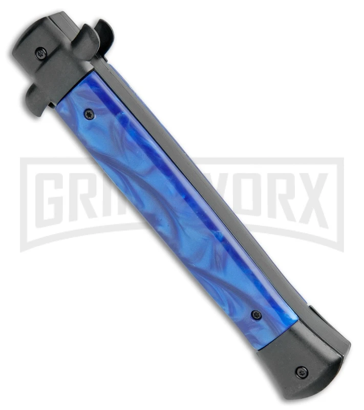 Mago 11" Blue/Black Italian Stiletto OTF Automatic Knife - Dagger Satin - Image 3