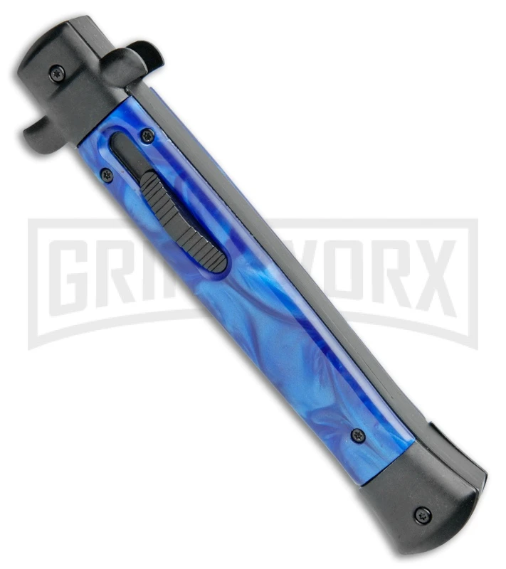 Mago 11" Blue/Black Italian Stiletto OTF Automatic Knife - Dagger Satin - Image 2