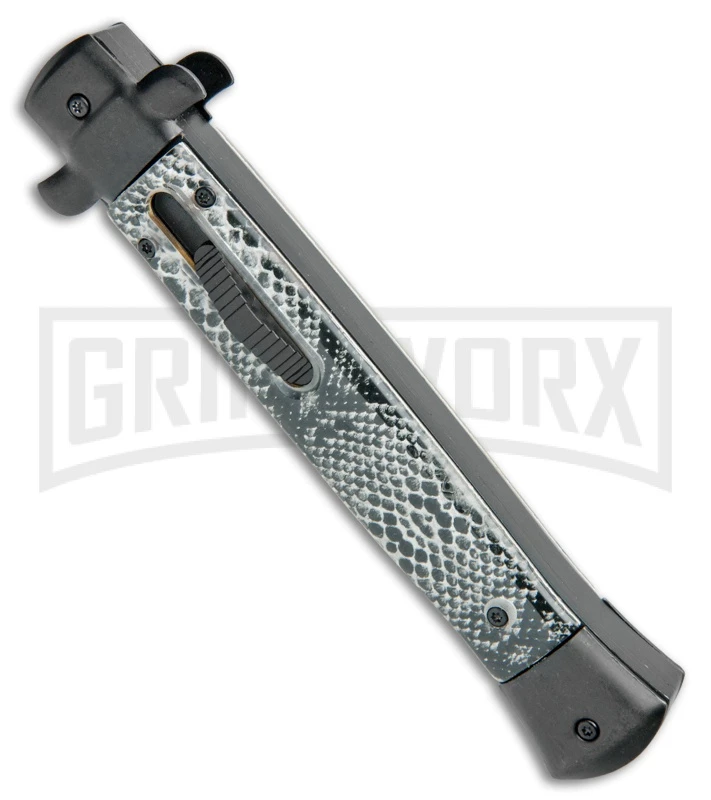 Mago 11" Cottonmouth/Black Italian Stiletto OTF Automatic Knife - Satin Bayo - Image 2