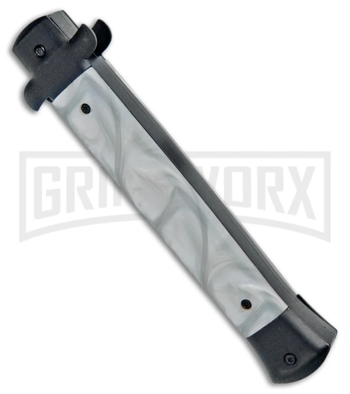 Mago 11" White Marble Italian Stiletto OTF Auto Knife Black Bolsters Dagger - Image 3