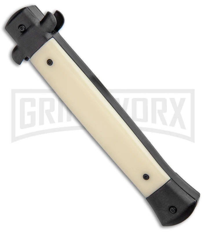 Mago 11" Sim Ivory/Black Italian Stiletto OTF Automatic Knife - Bayo Satin - Image 3