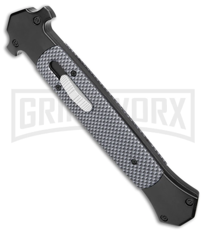 Mago 13"Sim CF/ Black D/A Italian Stiletto OTF Knife - Satin Plain Bayo - Image 2