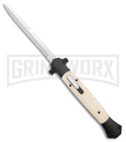 Mago 13"Sim Ivory D/A Italian Stiletto OTF Knife - Satin Plain Bayo