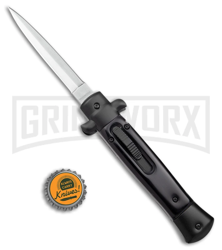 Mago 9" Black Marble Italian Stiletto OTF Auto Knife Dagger W/clip - Satin Plain - Image 4