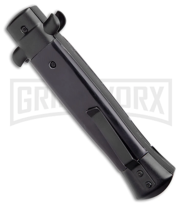 Mago 9" Black Marble Italian Stiletto OTF Auto Knife Dagger W/clip - Satin Plain - Image 3