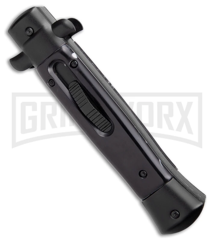 Mago 9" Black Marble Italian Stiletto OTF Auto Knife Dagger W/clip - Satin Plain - Image 2