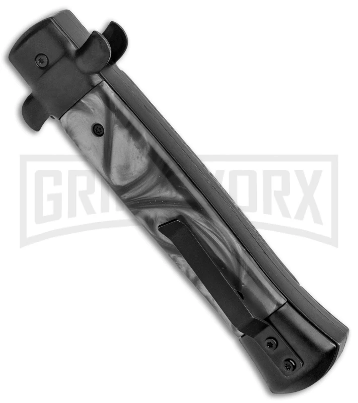 Mago 9"Italian Stiletto Black OTF Automatic Knife Black Acrylic (3.8" Satin) - Image 3