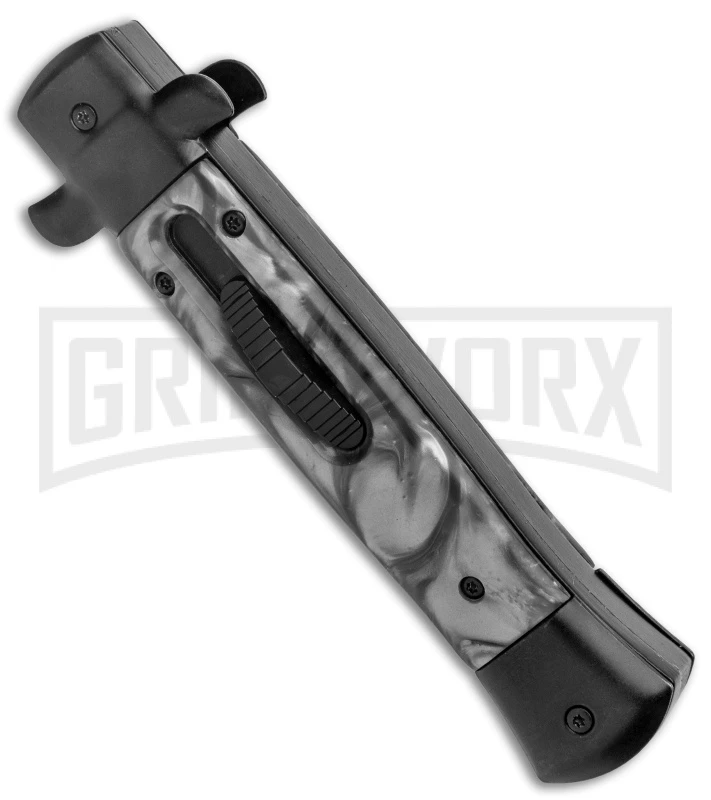 Mago 9"Italian Stiletto Black OTF Automatic Knife Black Acrylic (3.8" Satin) - Image 2