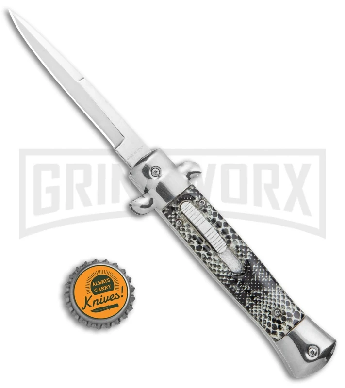 Mago 9" Cottonmouth Italian Stiletto OTF Automatic Knife - Satin Plain - Image 5