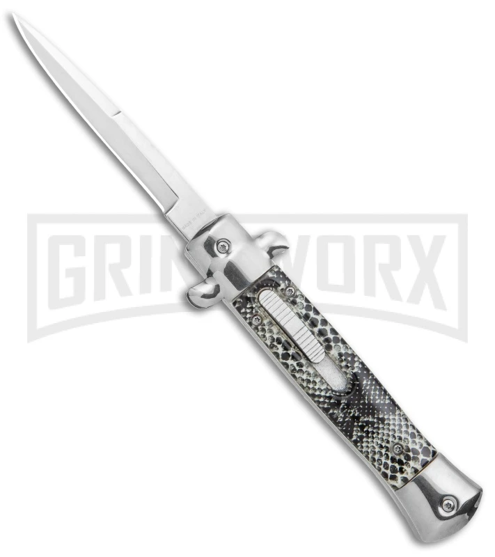 Mago 9" Cottonmouth Italian Stiletto OTF Automatic Knife - Satin Plain