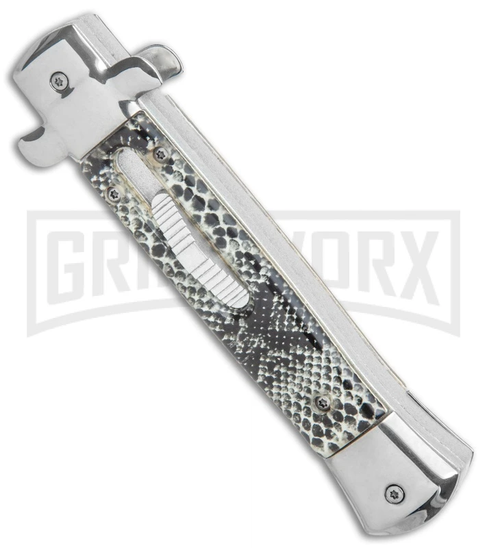 Mago 9" Cottonmouth Italian Stiletto OTF Automatic Knife - Satin Plain - Image 2