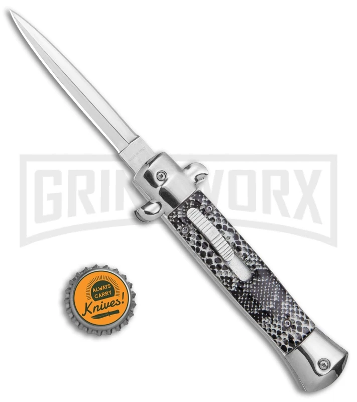 Mago 9" Cottonmouth Italian Stiletto OTF Automatic Knife - Satin Plain Dagger - Image 5