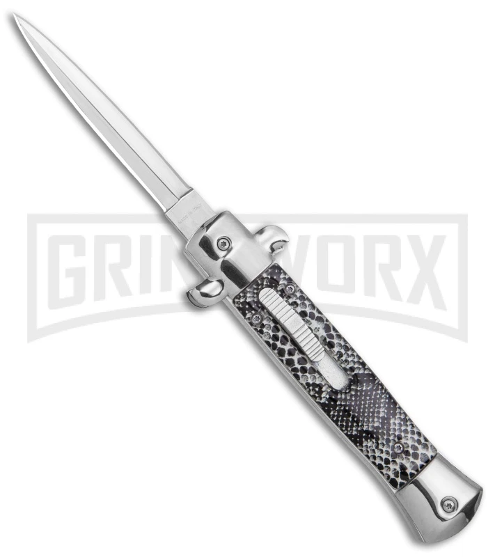 Mago 9" Cottonmouth Italian Stiletto OTF Automatic Knife - Satin Plain Dagger