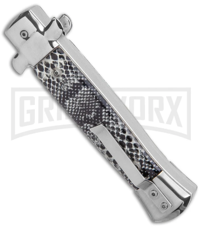 Mago 9" Cottonmouth Italian Stiletto OTF Automatic Knife - Satin Plain Dagger - Image 3