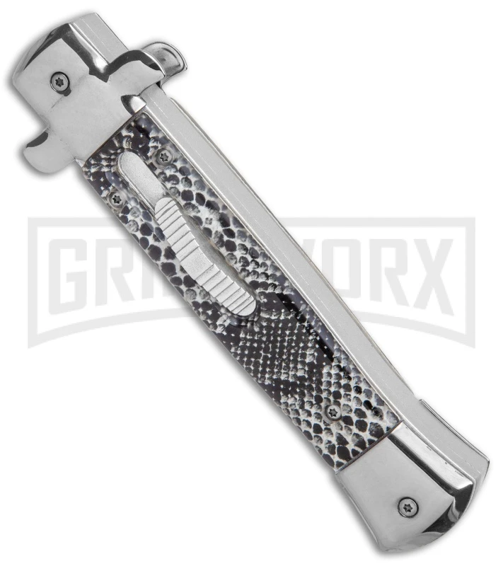 Mago 9" Cottonmouth Italian Stiletto OTF Automatic Knife - Satin Plain Dagger - Image 2