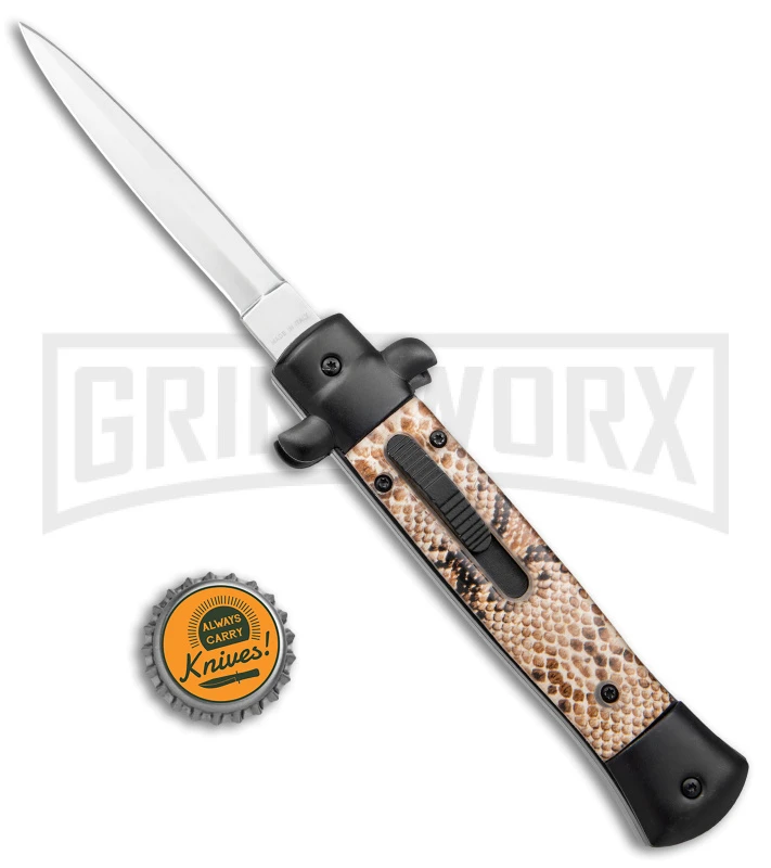 Mago 9" Diamondback Italian Stiletto OTF Automatic Knife - Satin Plain W/o Clip - Image 4