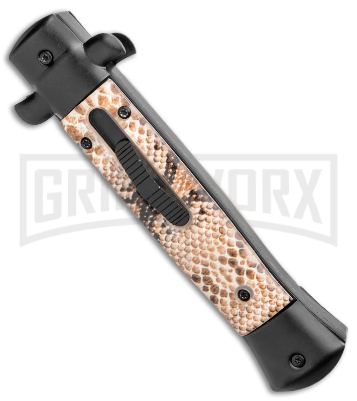 Mago 9" Diamondback Italian Stiletto OTF Automatic Knife - Satin Plain W/o Clip - Image 2