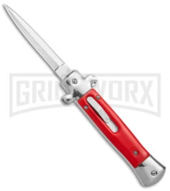 Mago 9" Red Italian Stiletto OTF Automatic - Dagger Satin Plain W/o Clip