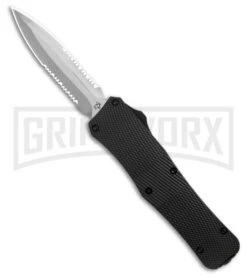 Mantis Auto Black Aluminum OTF Knife Dagger - Satin Partially Serrated
