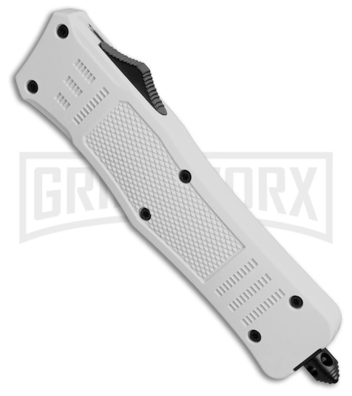 Medium Atomic Defender White Automatic Dagger Knife - Two-Tone Serr - Image 2