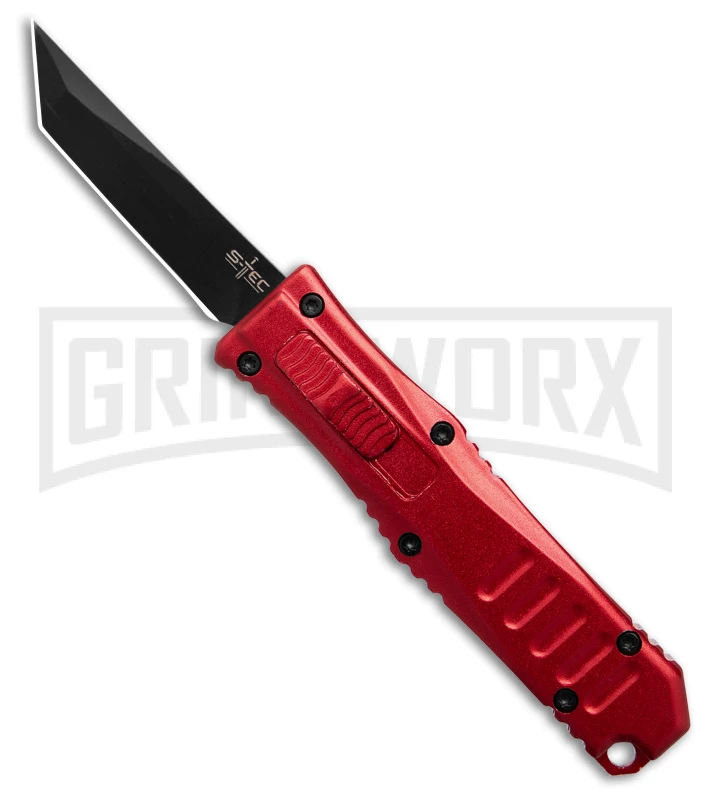 Mini Marvel Red OTF Automatic Knife - Tanto Black Plain