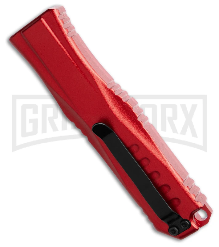 Mini Marvel Red OTF Automatic Knife - Tanto Black Plain - Image 3